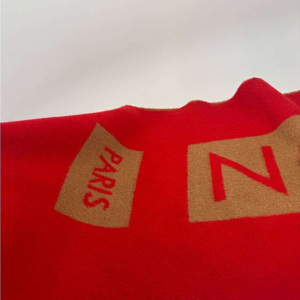 SOLD Louis Vuitton Red & Camel Double Sided 100% Cashmere Winter Scarf Luxury - Picture 12 of 15